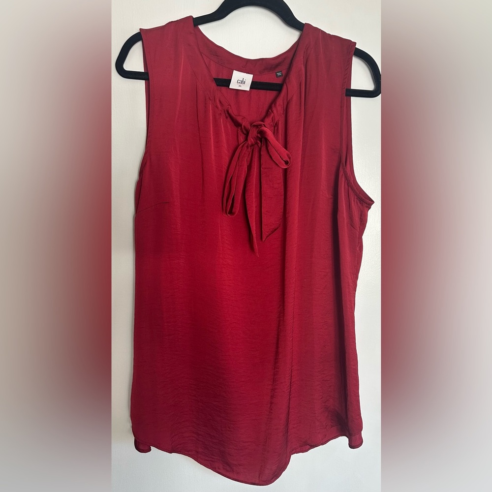Cabi Red Tie Neck Blouse XL Sleeveless Workwear Career Top NWOT